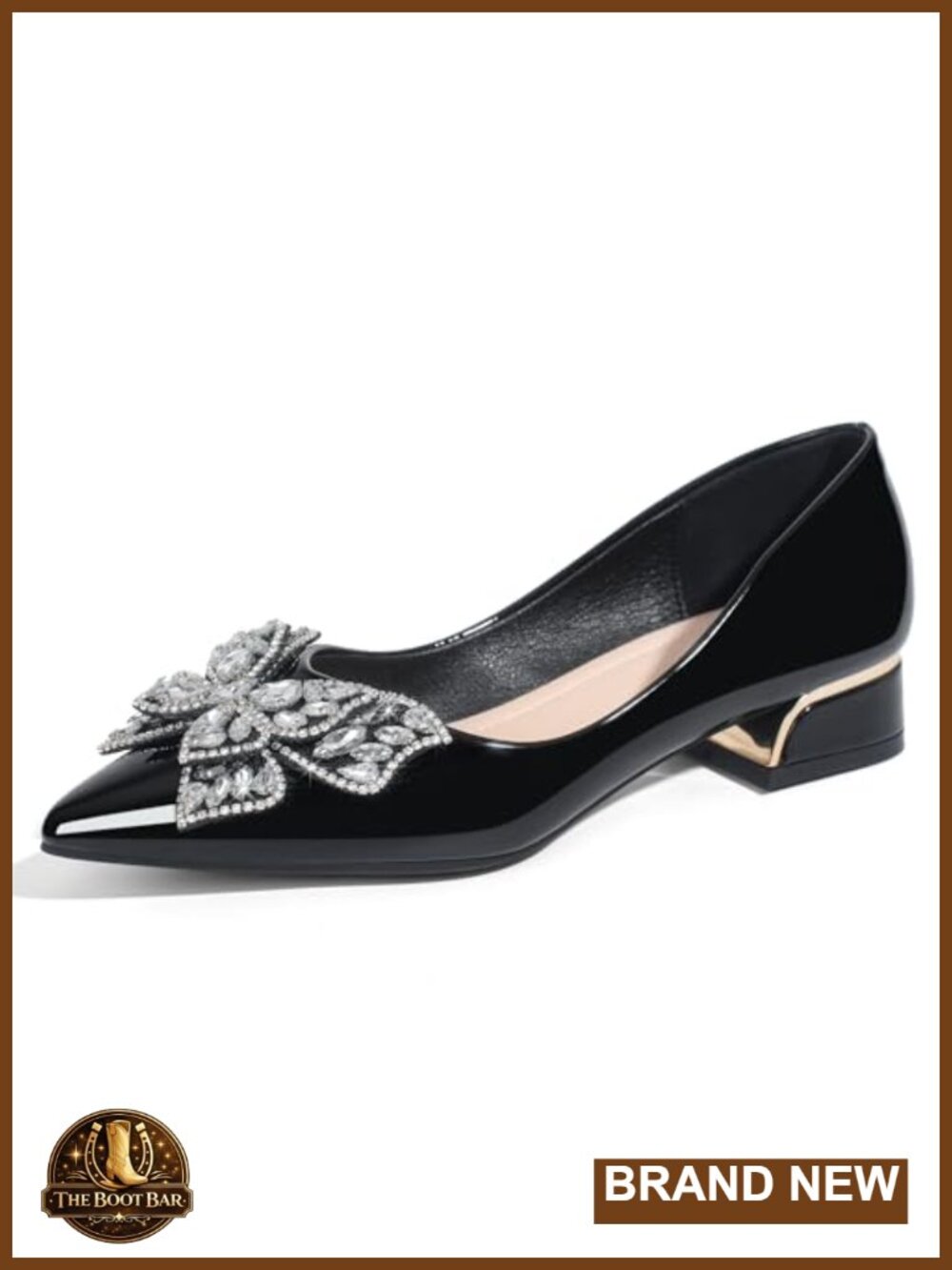 Women's Pumps Pointed Toe Block Heel Rhinestone Butterfly Dress Shoes